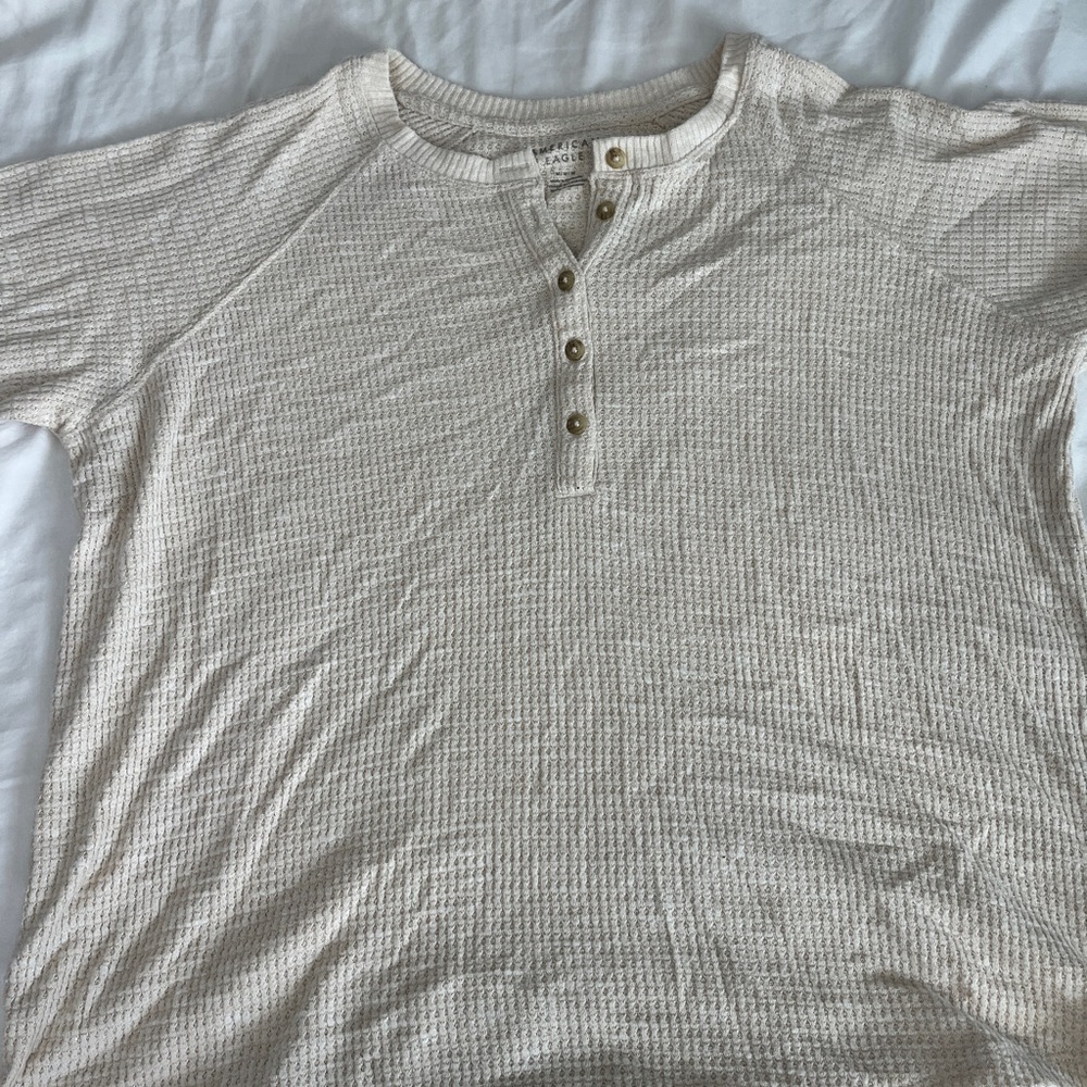 American Eagle Outfitters Beige Henley Shirt
